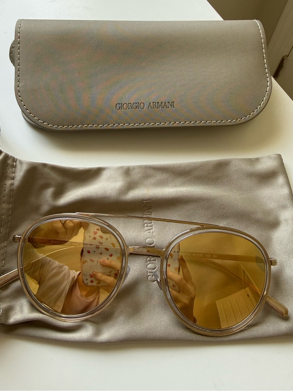 Giorgio Armani Champagne Translucent Frame Sunglasses with Amber Lenses